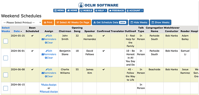 Weekend Meeting Schedule